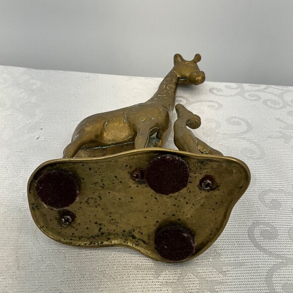MCM Brass Giraffe Mother & Baby Figurine Statue 7" - Picture 5 of 7